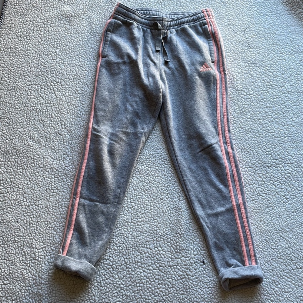 Adidas grey & pink zip up hoodie and sweatpant set